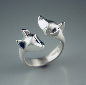 double dog  sterling silver ring