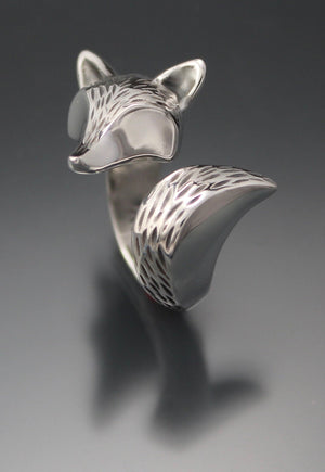adjustable silver ring furred fox