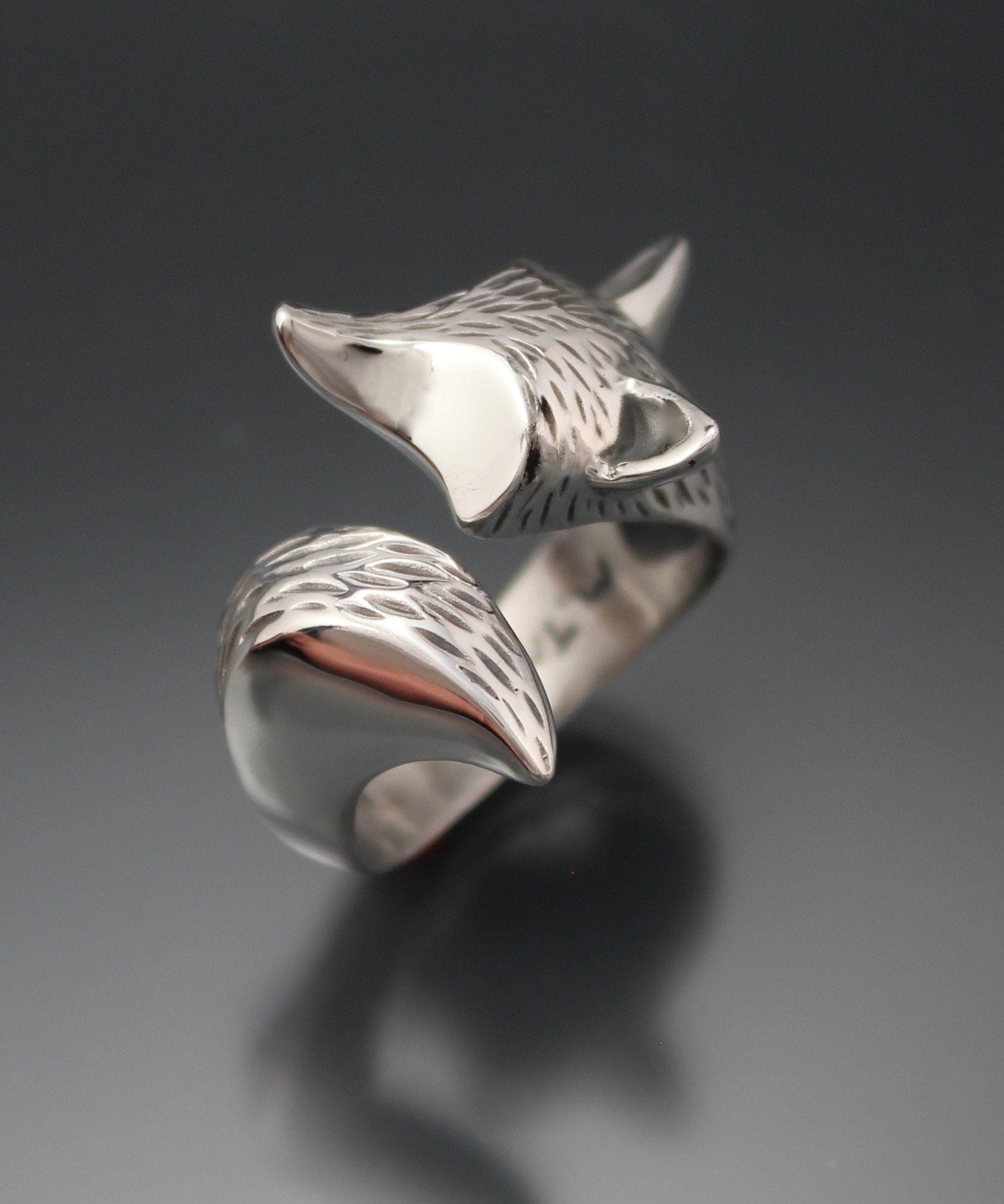 adjustable silver ring furred fox