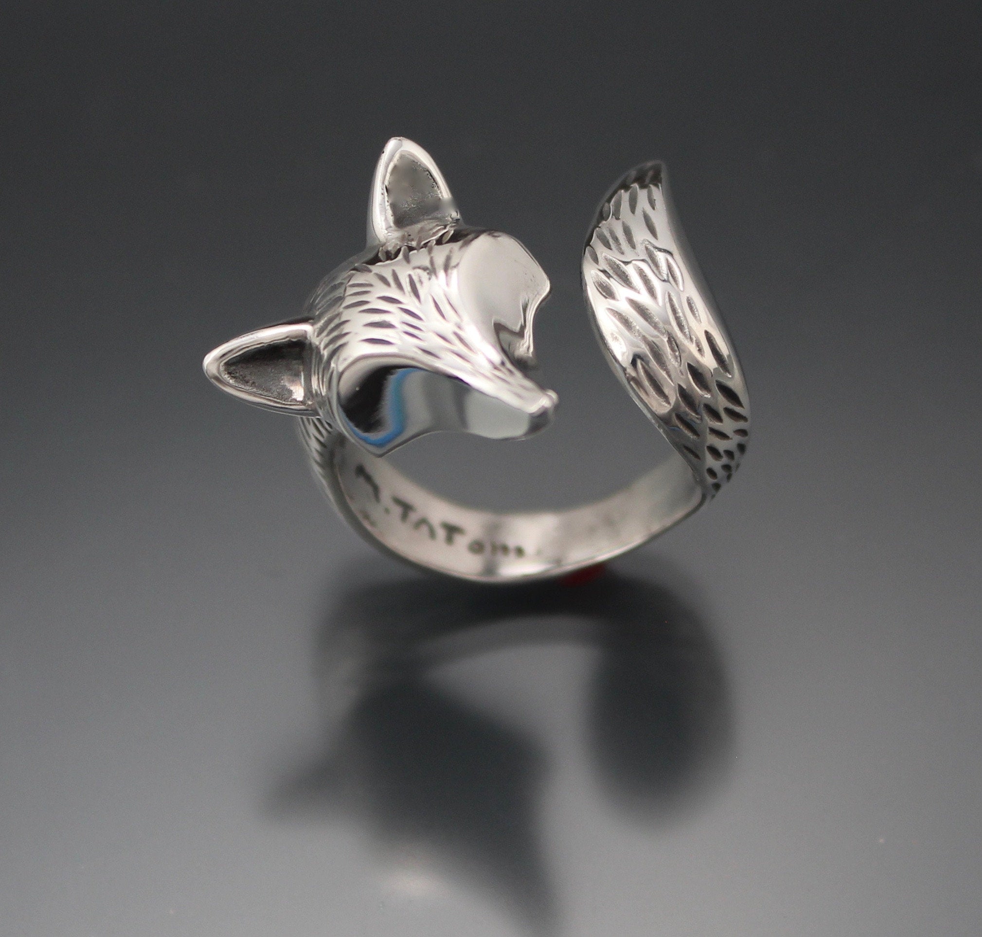 adjustable silver ring furred fox