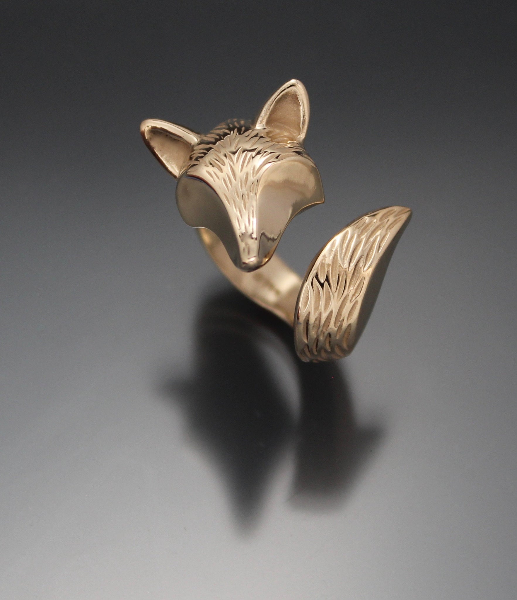 adjustable bronze furred fox ring