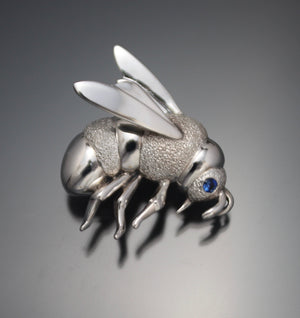 silver bee pin/pendant with gemstone eyes