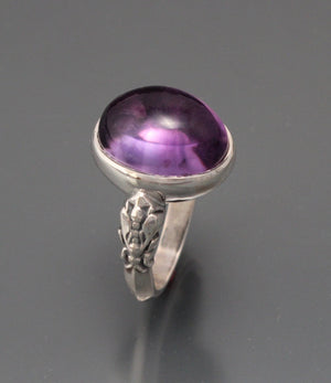 silver bee ring, amethyst 31ct