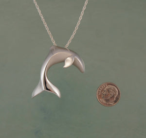 large silver leaping dolphin pendant