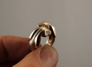 bronze bunny love ring, with diamond eyes