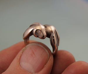 bronze bunny love ring, with diamond eyes
