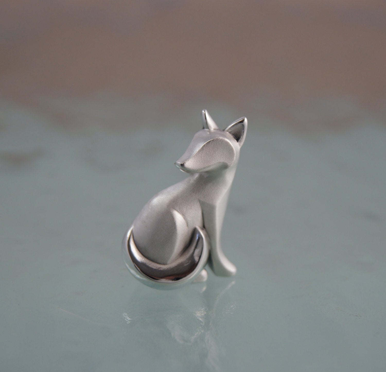 sitting  silver  kit fox pendant , satin finish