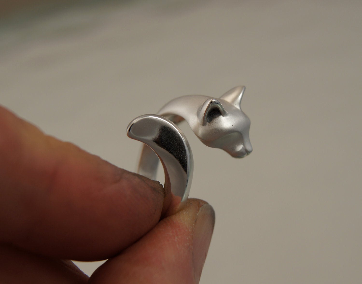 Forest cat sterling silver ring