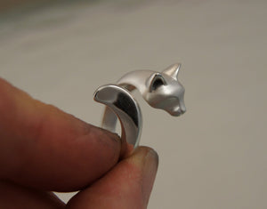 Forest cat sterling silver ring