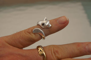 Forest cat sterling silver ring