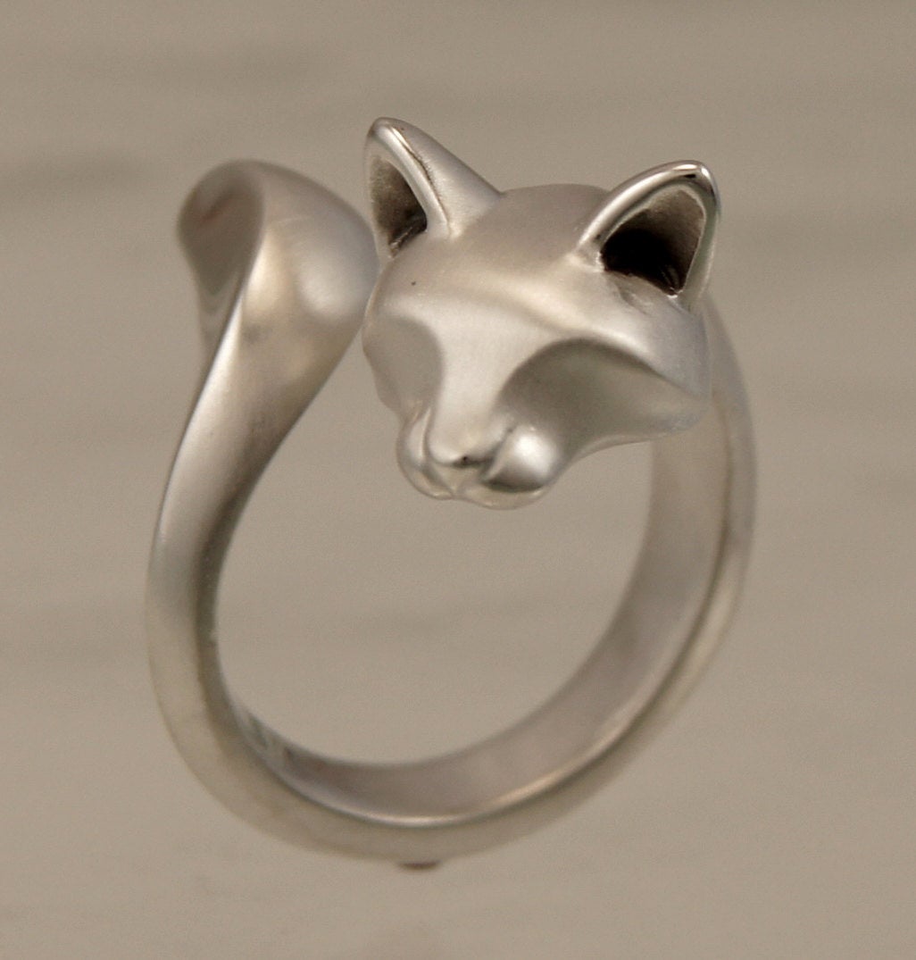 Forest cat sterling silver ring
