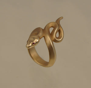 boa snake ring, bronze, ruby or blue sapphire eyes