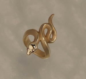 boa snake ring, bronze, ruby or blue sapphire eyes