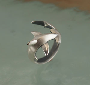 hammerhead silver ring with gemstone eyes