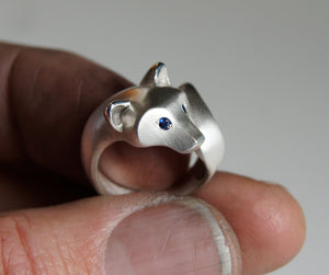 Shiba Inu silver ring, with gemstone eyes