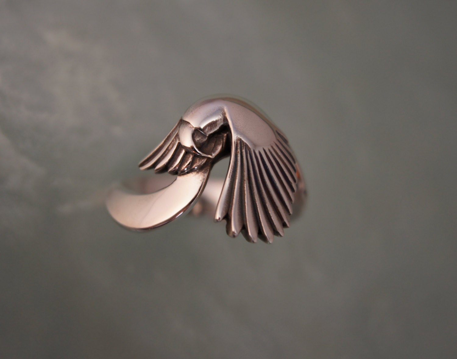 silver parrot ring, 10% of purchase goes to Nebraska Parrot Rescue