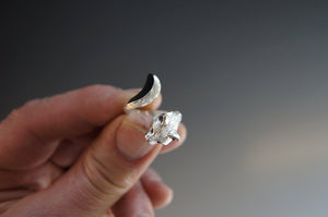 forest cat silver ring, hand engraved furry, with gemstone eyes