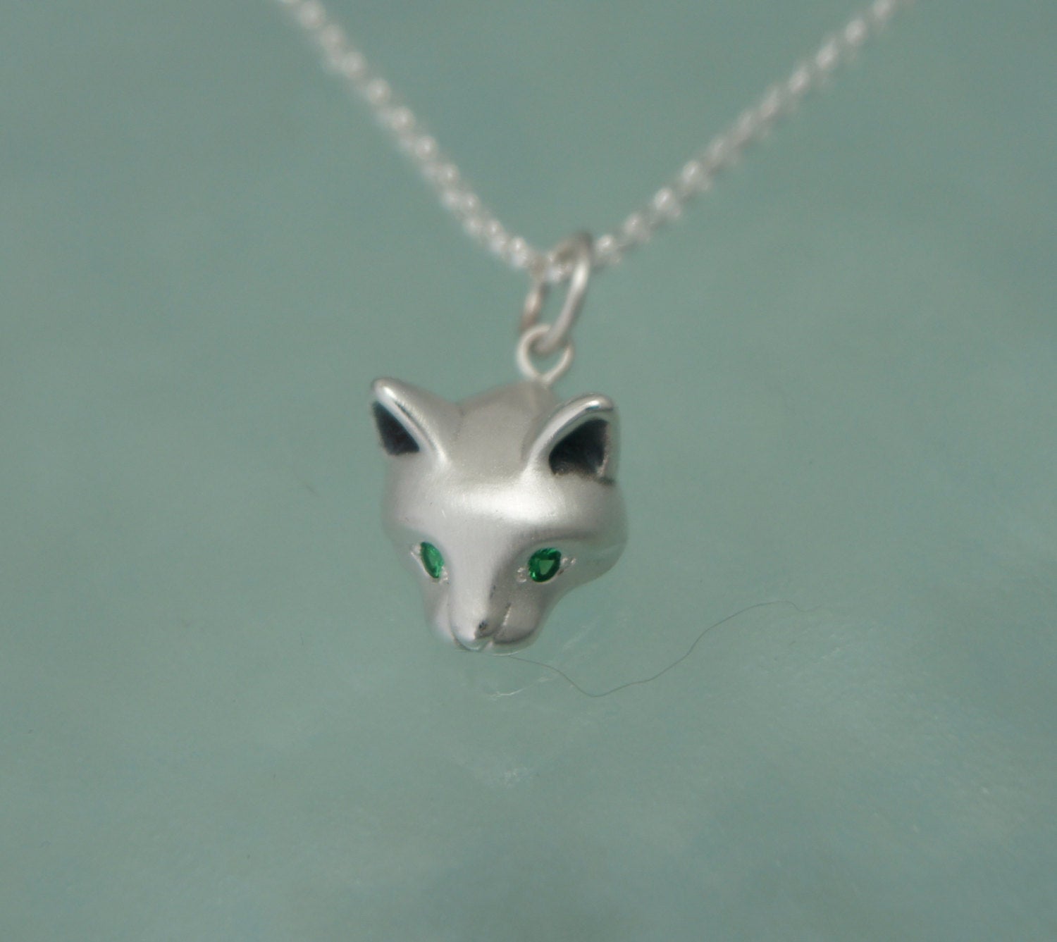 Sterling Silver Cat Charms / Pendants Green Eyed Cat