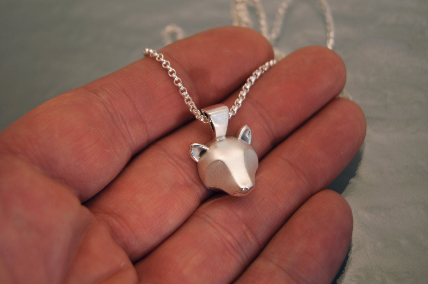 silver grizzly bear pendant with sterling with chain