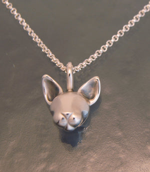 sphynx cat pendant with sterling  2.3 mm silver chain