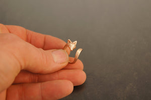 14 kt. gold furry baby fox ring with diamond eyes