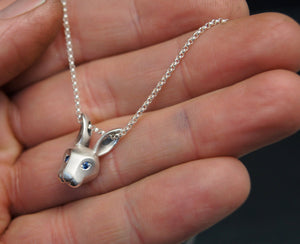 silver bunny pendant, with gemstone eyes