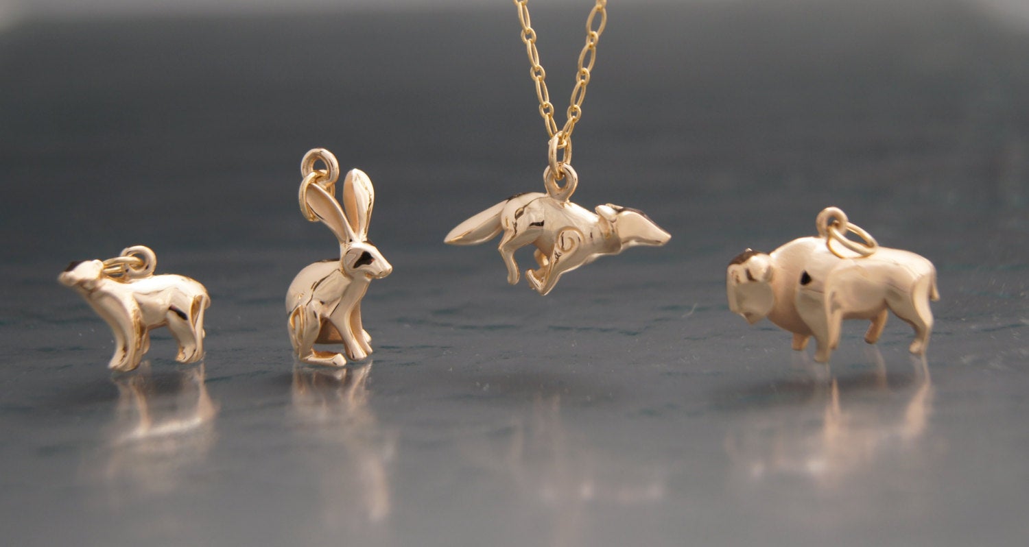 14kt gold jack rabbit pendant